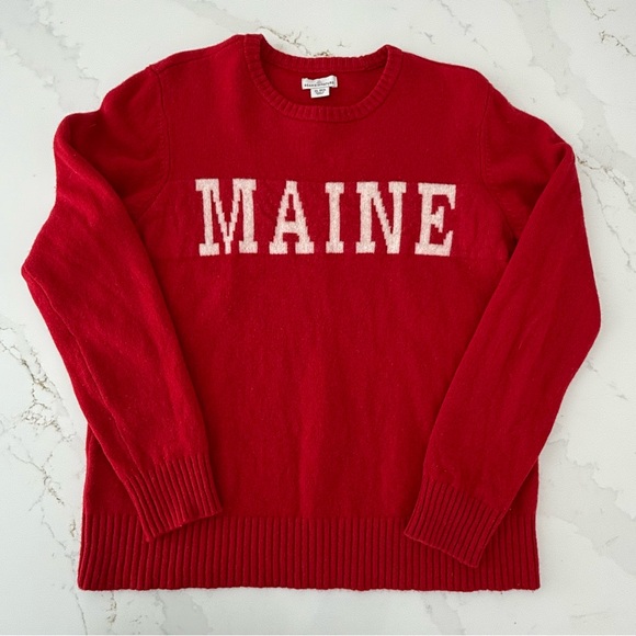 LL Bean Signature Red Women's Merino Wool Sweater with 'MAINE' Design